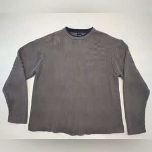 Vintage 90s GAP Chunky Ribbed Knit Crewneck Sweater - Grey with Blue Size Large